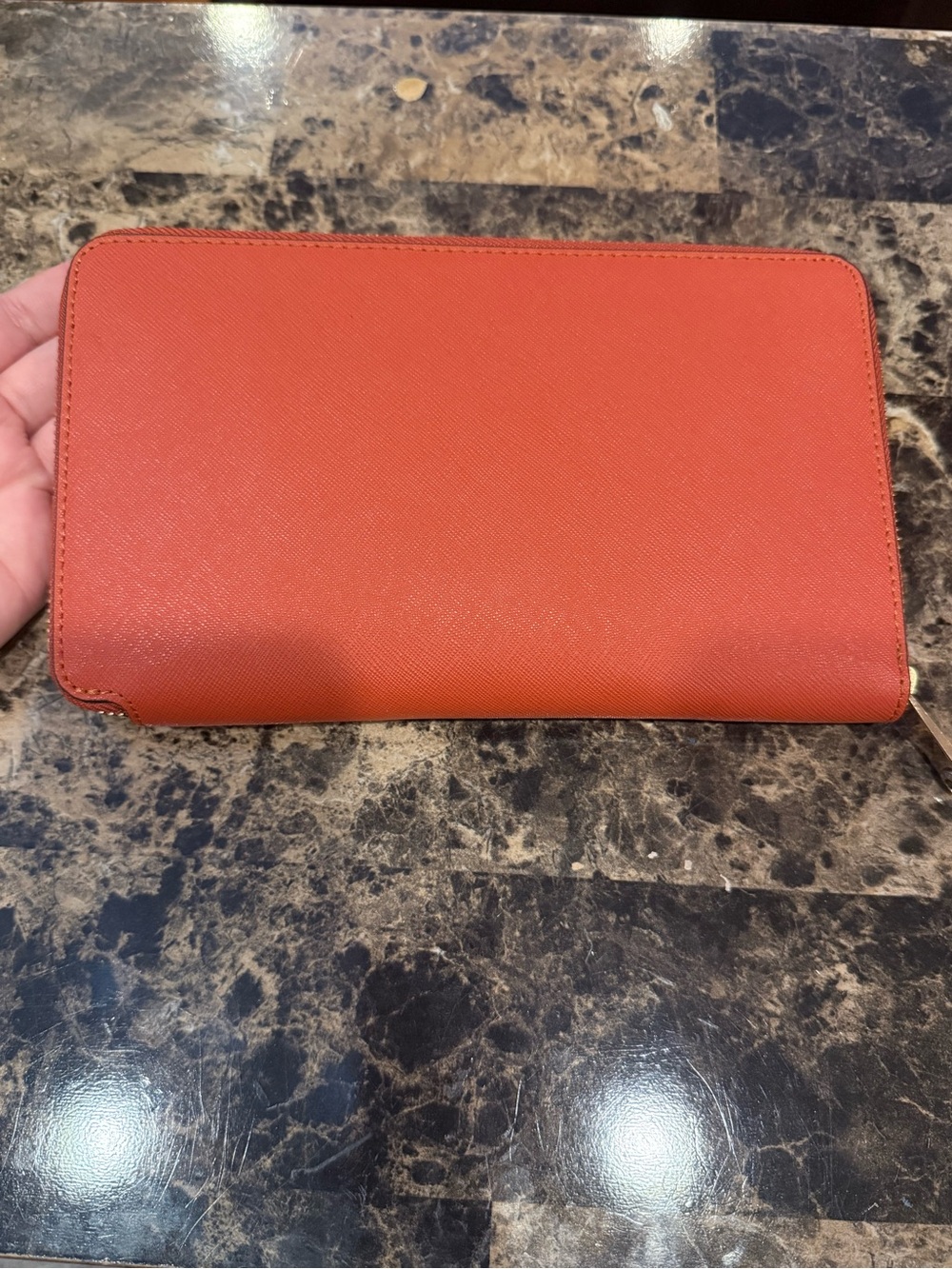 Henri Bendel Saffiano Leather Zip-Around Organizer Wallet – Paprika Orange Red - Picture 3 of 14